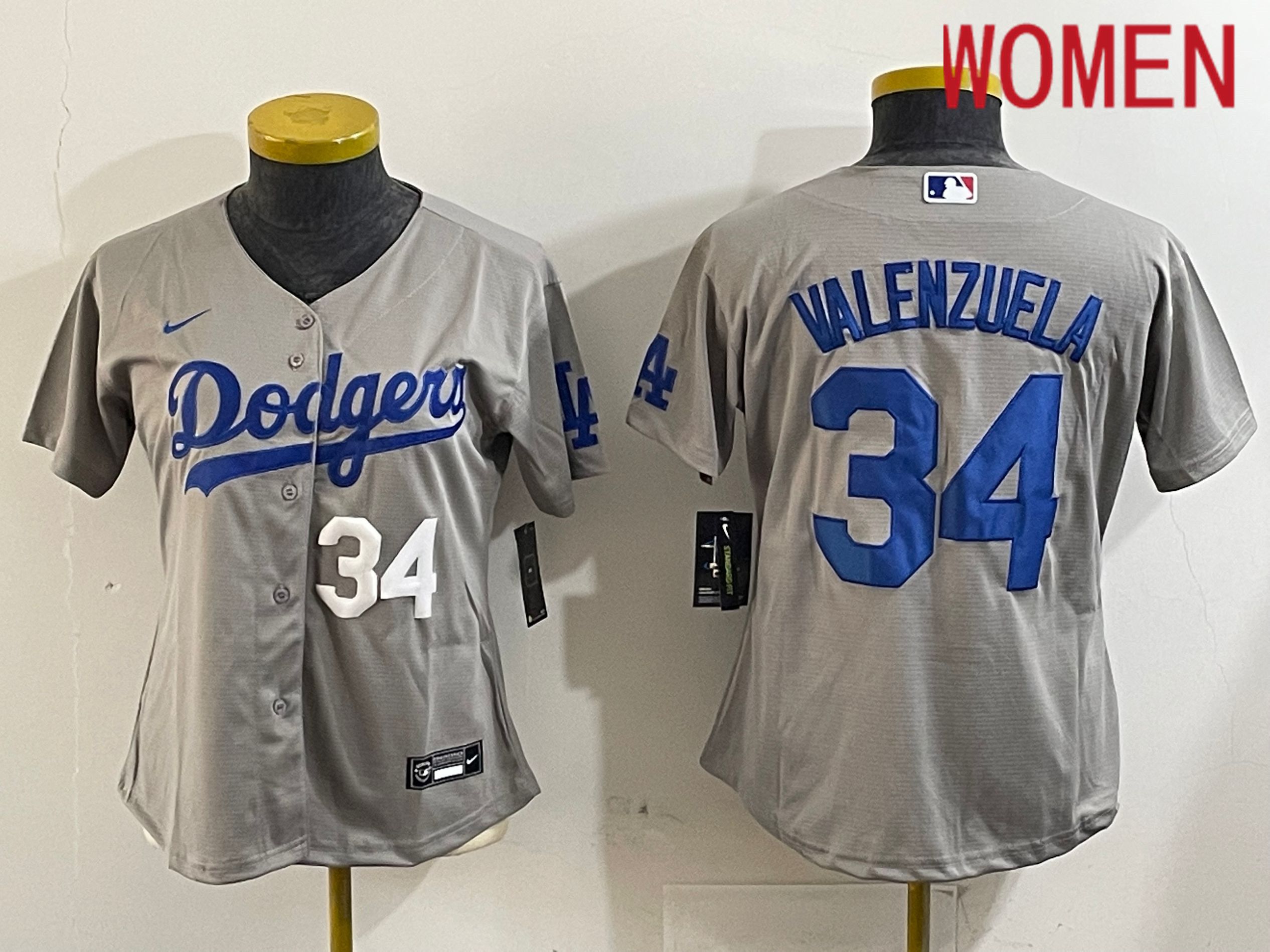 Women Los Angeles Dodgers #34 Valenzuela Grey Game 2024 Nike MLB Jersey style 1216